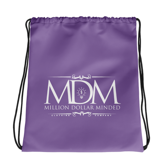 MDM Classy White Text Drawstring bag
