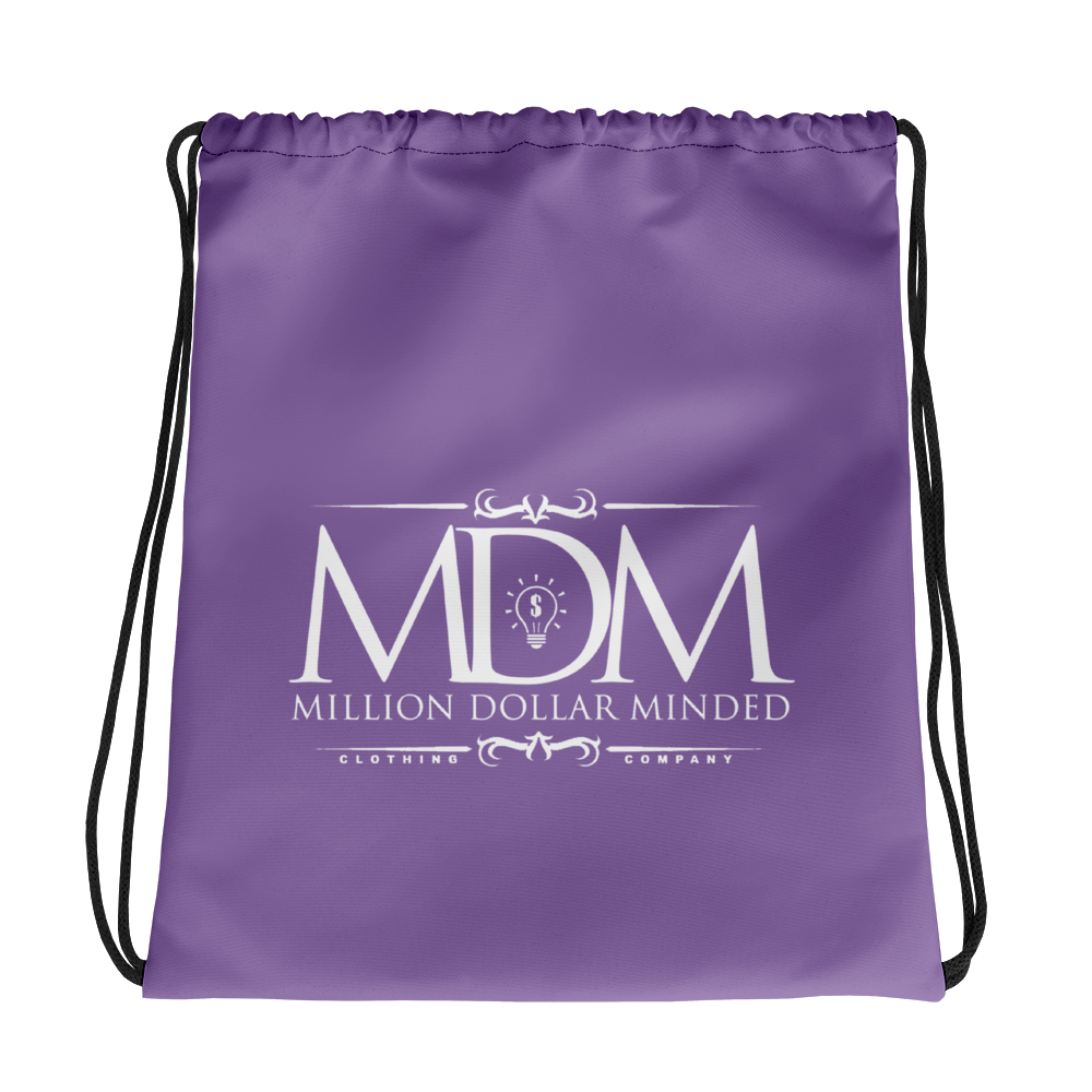 MDM Classy White Text Drawstring bag